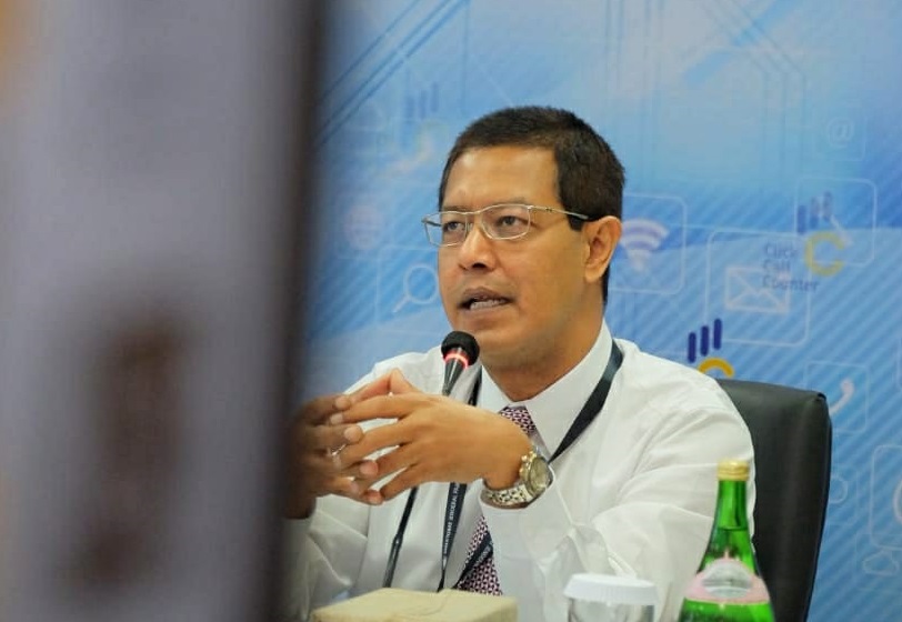 Direktur Penyuluhan, Pelayanan, dan Hubungan Masyarakat Hestu Yoga Saksama melaporkan pengembangan 3C selama 2020 dalam Pertemuan Tahunan 3C 2020.