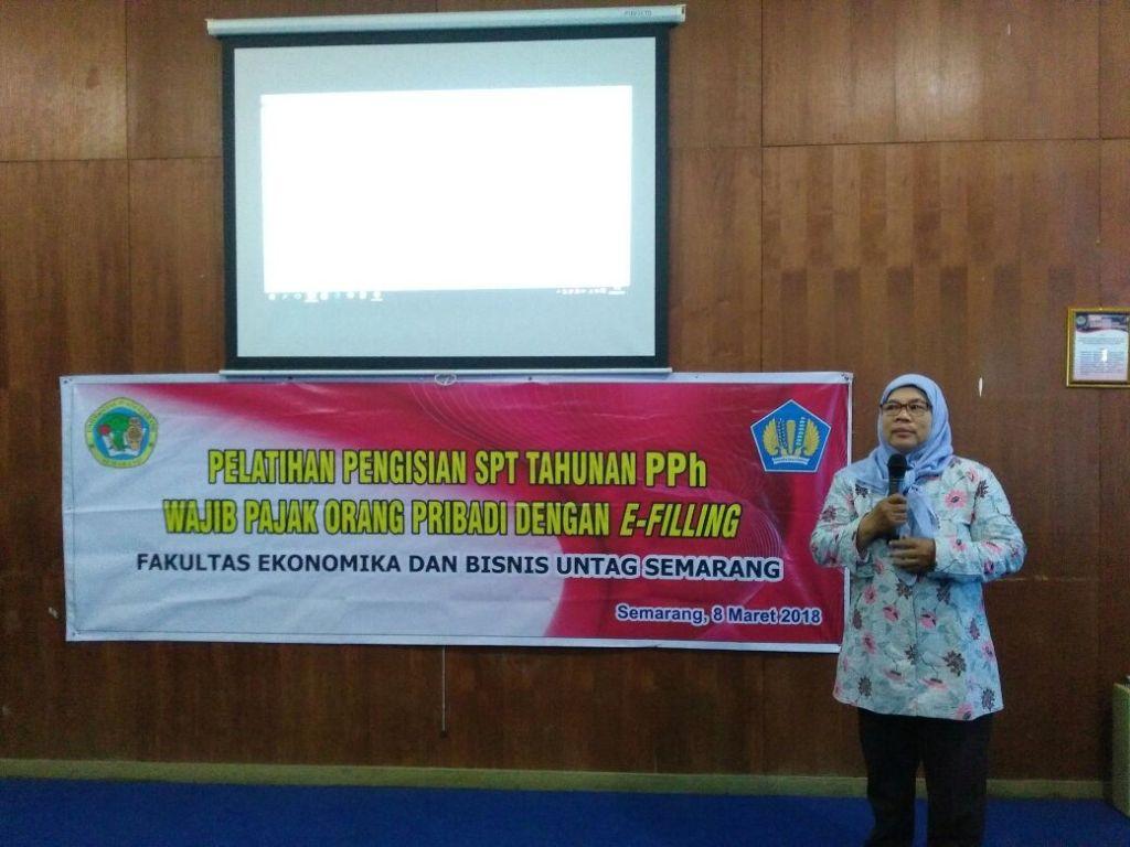 Suyati dosen Pembina Tax Center UNTAG 1945 Semarang membuka Pelatihan Pengisian SPT dengan e-filling tgl 08-03-2018